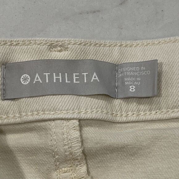 Athleta Sculptek Jeans Womens Sz 8 Cream High Rise Straight Leg Ankle Stretch - Picture 7 of 10